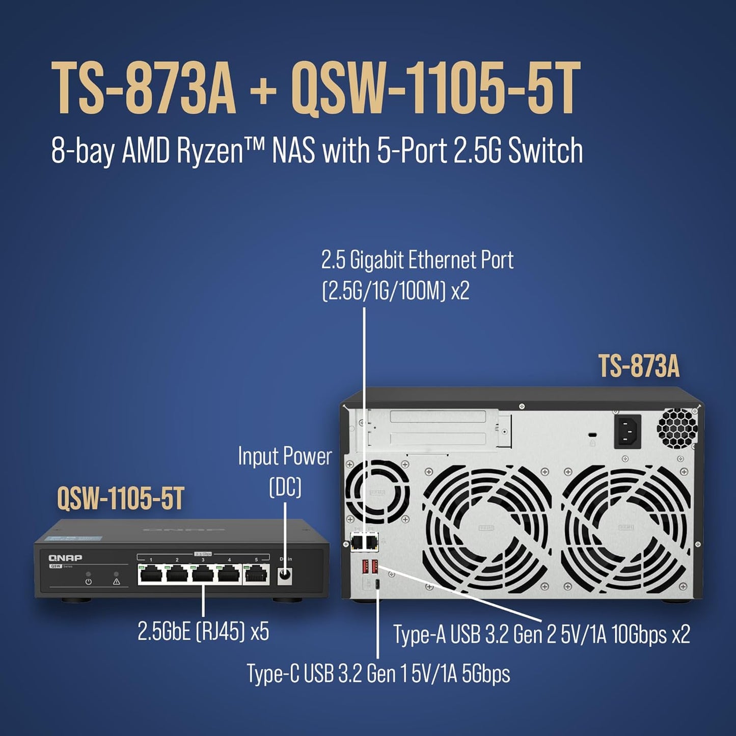QNAP TS-873A-SW5T-US 8-Bay NAS with 2.5GbE Switch