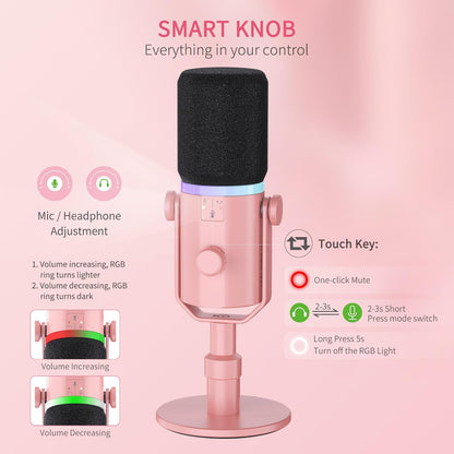 FEELWORLD PM1 Dynamic XLR USB Podcast Microphone Pink