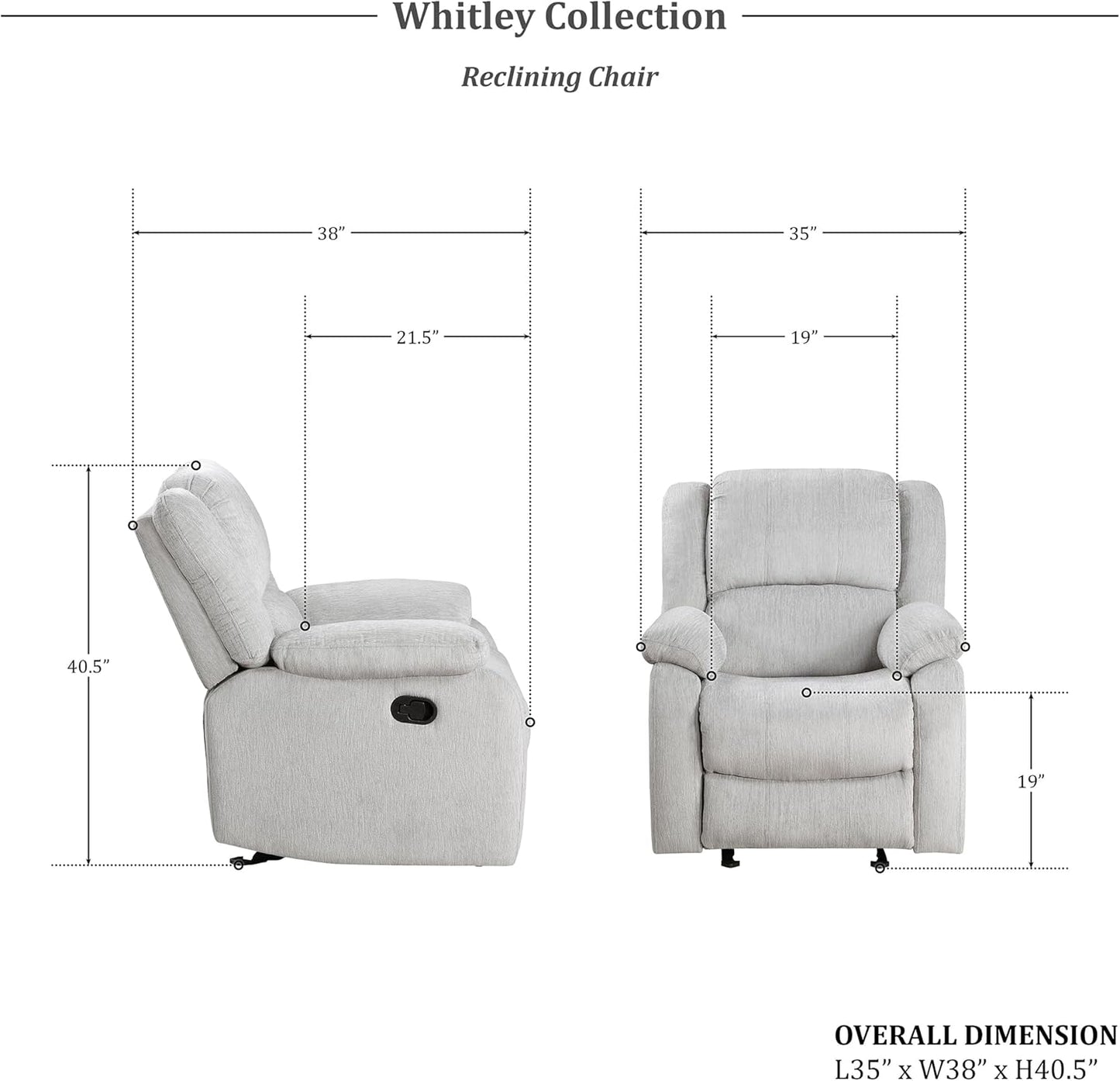 Lexicon 194840244721 Glider Recliner Living Room Chair Grey