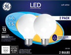 GE 25016 LED G25 Globe Bulbs 60W Soft White 2-Pack