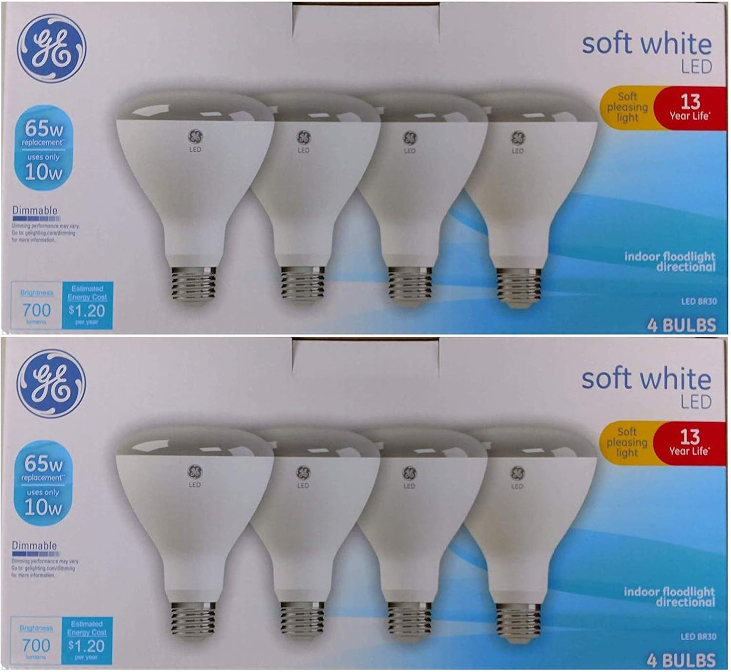 GE 941293 LED BR30 Floodlight Bulb: Soft White, 10W, 8-Pack, Energy Star