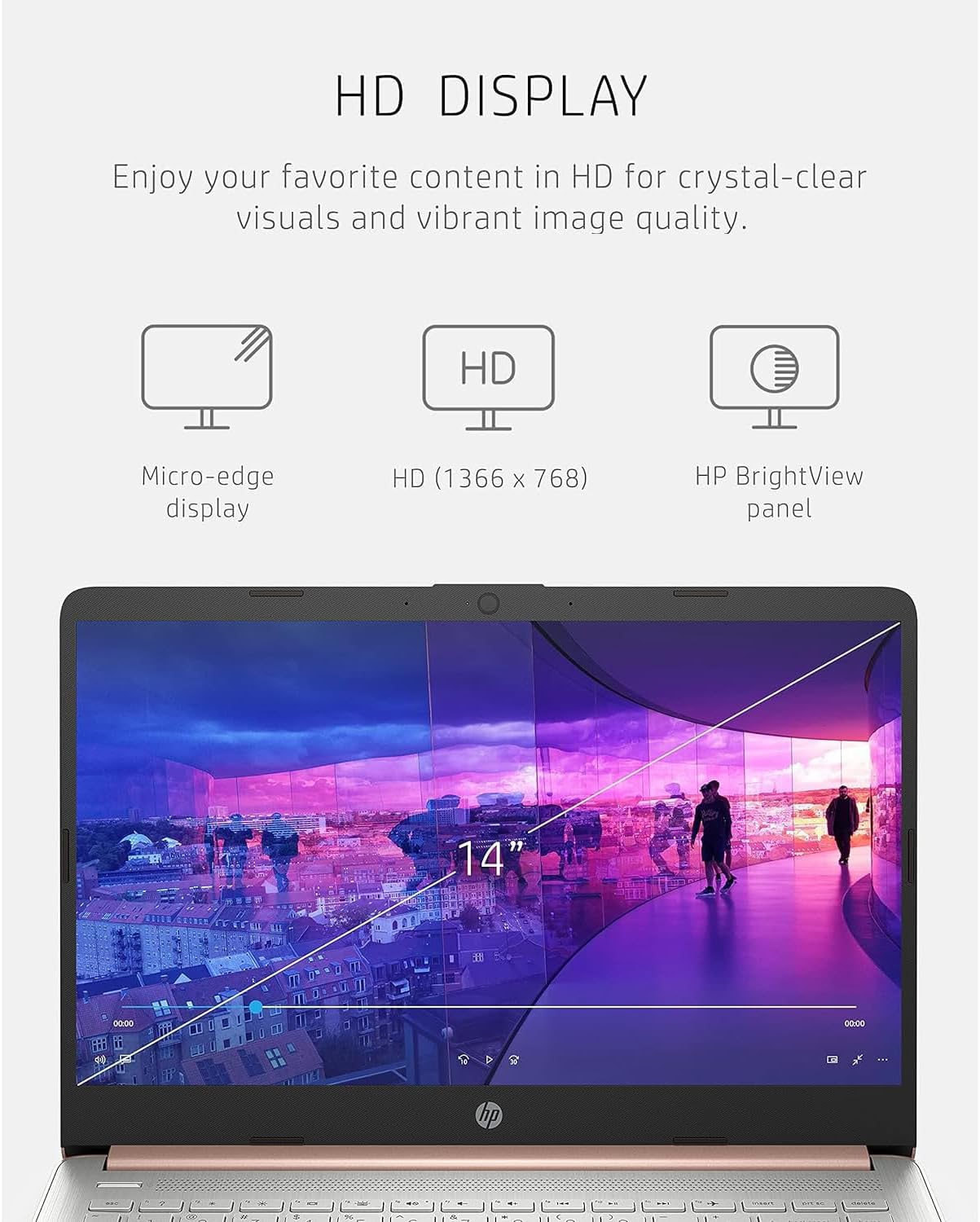 HP Premium 14-inch HD Laptop Bundle - Rose Gold