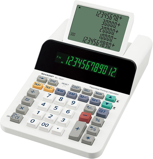 Sharp EL-1501 Desktop Calculator - Paper & Ink-Free, 12-Digit LCD