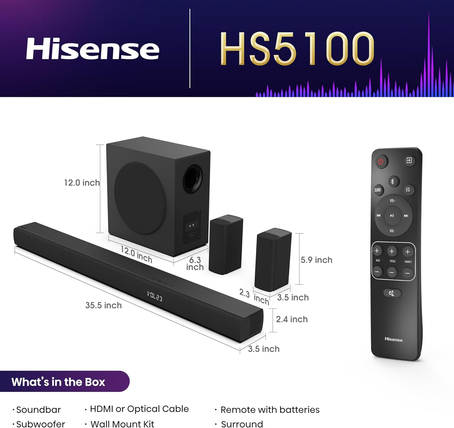 Hisense HS5100 5.1Ch Sound Bar Wireless Subwoofer