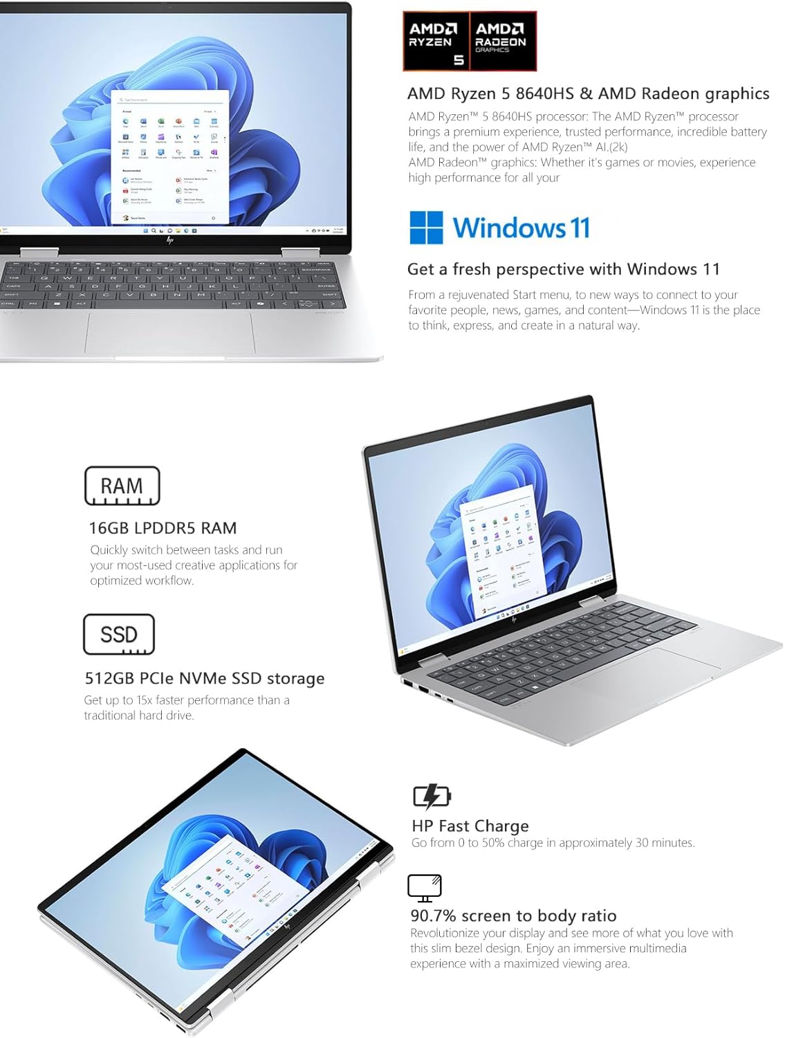 HP Envy 2-in-1 Laptop Ryzen 5 16GB 512GB Touchscreen