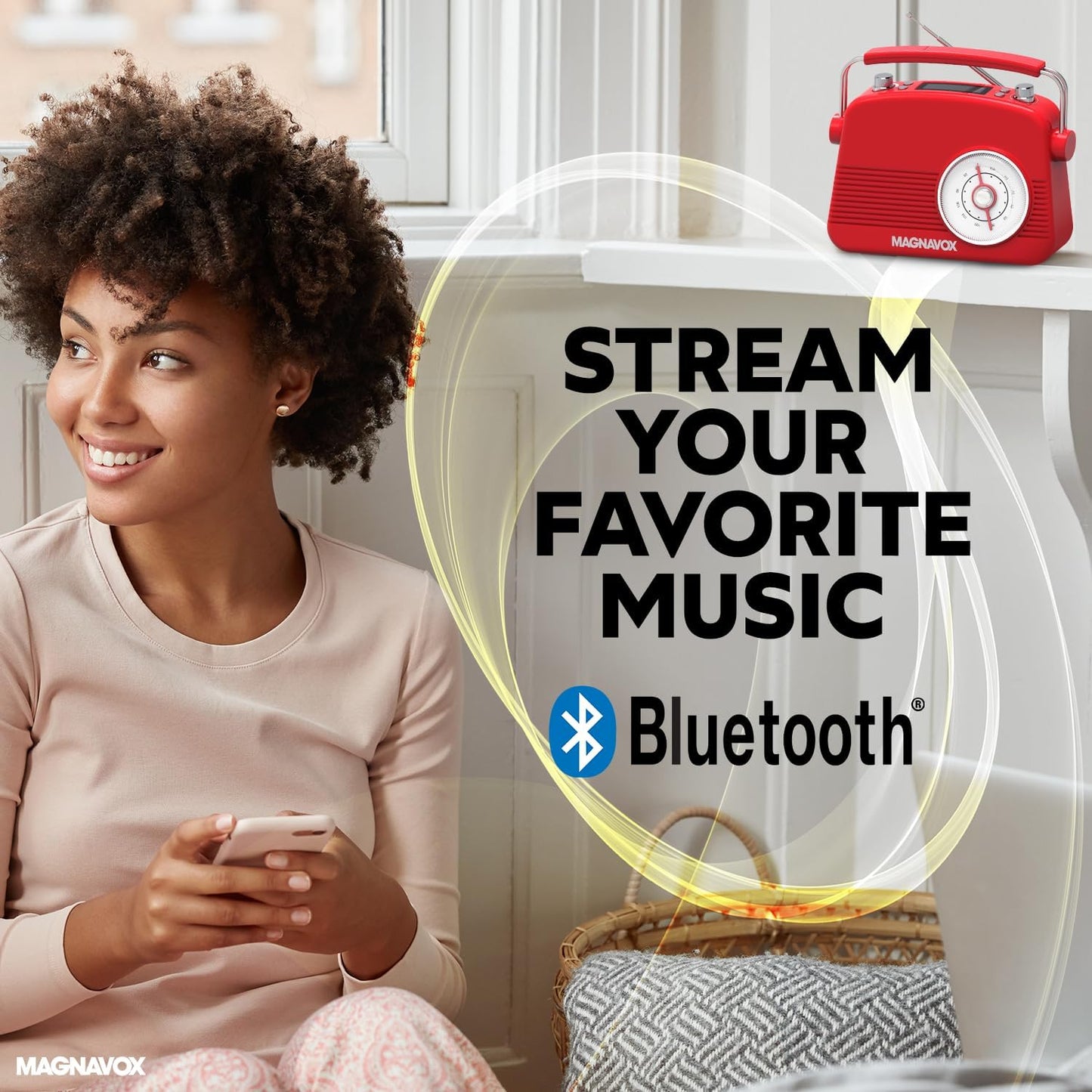 Magnavox 41818-RD Retro Bluetooth Dual Alarm Clock Radio