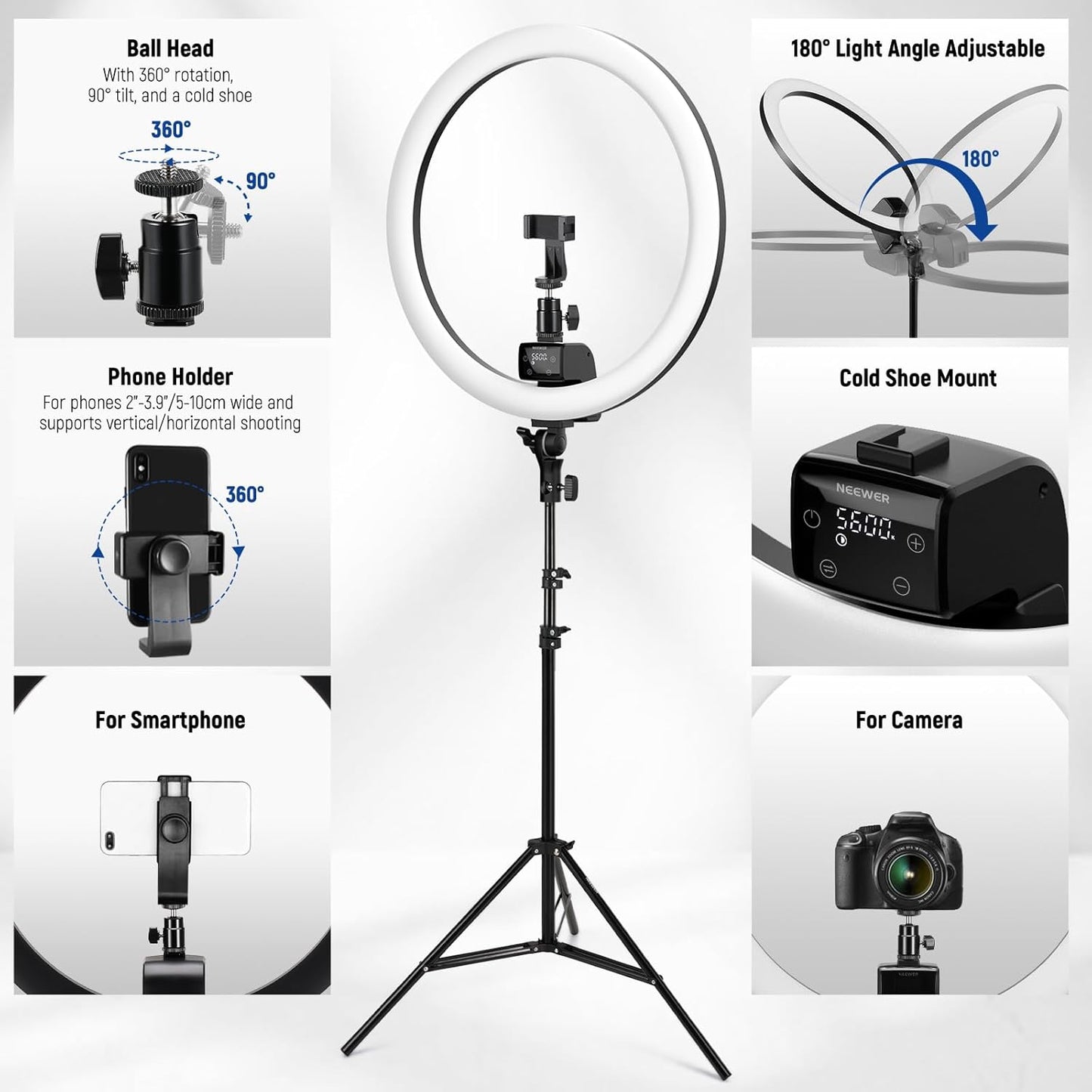 Neewer 10096463 18" LED Ring Light with Tripod