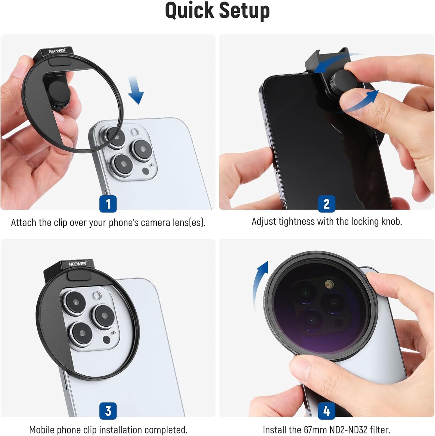 Neewer 10103674 67mm ND2-ND32 Phone Lens Filter Kit