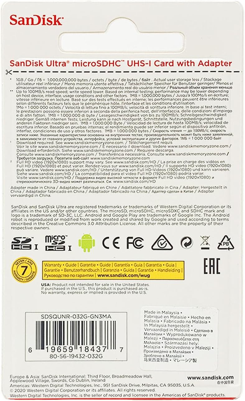SanDisk SDSQUNB-032G 32GB Ultra Micro SDHC Memory Card