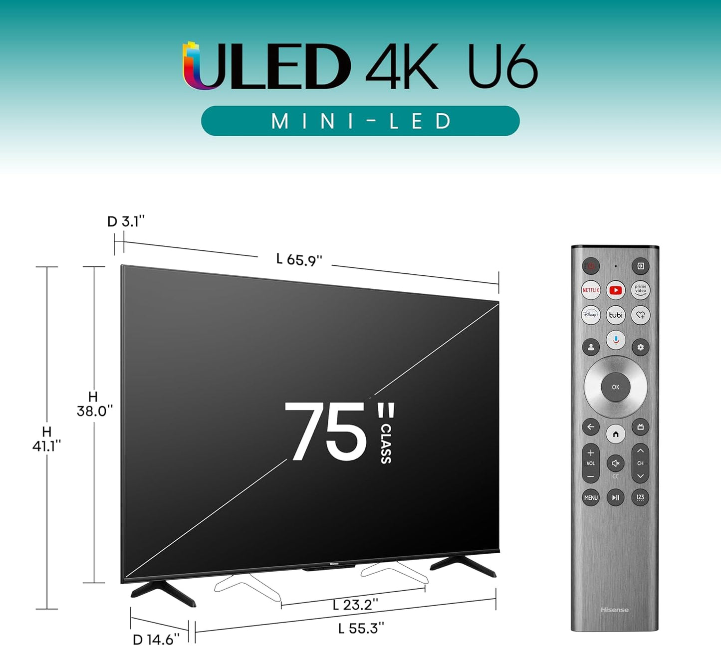 Hisense 75U6N 75-Inch ULED 4K Mini-LED Google TV