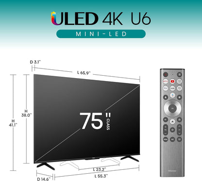 Hisense 75U6N 75-Inch ULED 4K Mini-LED Google TV