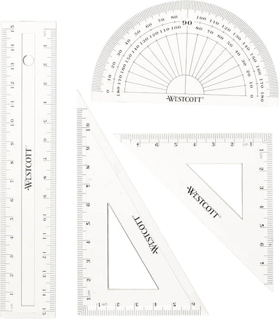 Westcott E-10303 Maths Set - 4 Piece Transparent Plastic