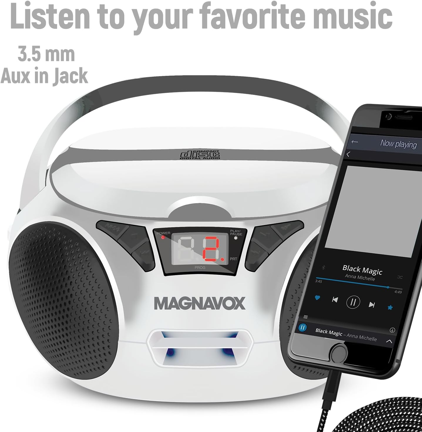 Magnavox MD6924-WH Portable CD Boombox White