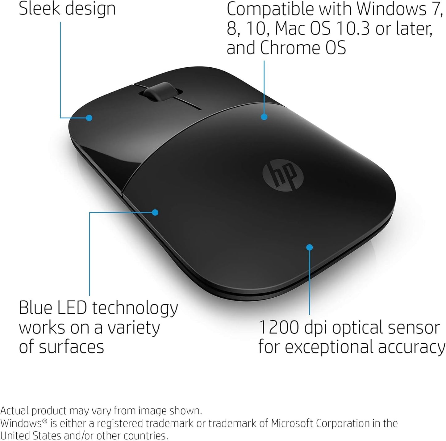 HP Z3700 Wireless Mouse - Black, Ergonomic & Accurate