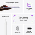 Apple MK7R3LL/A iPad Mini 6 64GB Wi-Fi Purple (Renewed)