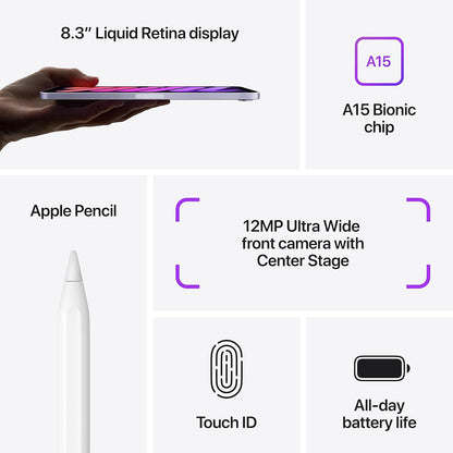 Apple MK7R3LL/A iPad Mini 6 64GB Wi-Fi Purple (Renewed)