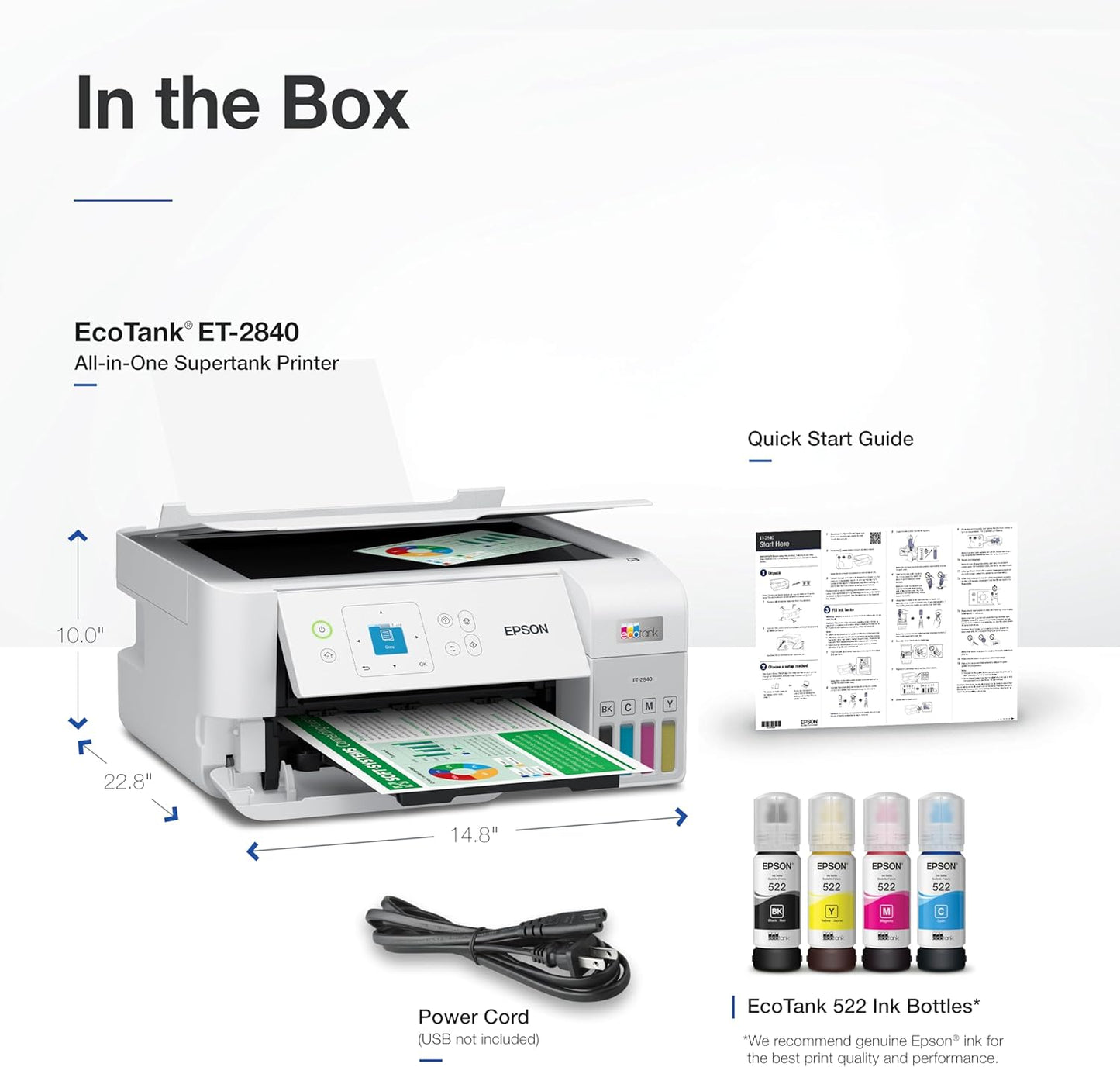 Epson C11CK58201-N EcoTank ET-2840 Wireless Color Printer - Renewed