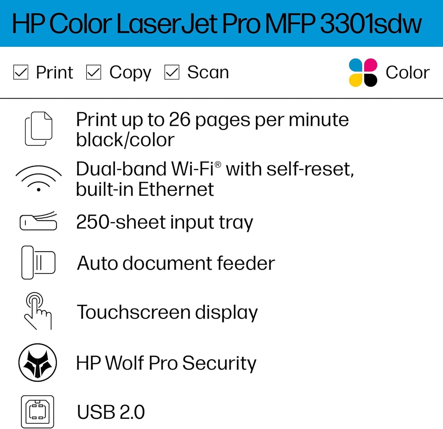 HP Color Laserjet Pro MFP 3301sdw Wireless Printer