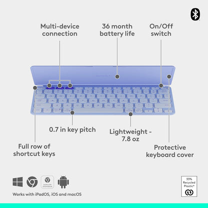 Logitech 920-012920 Keys-to-GO 2 Lilac Bluetooth Keyboard