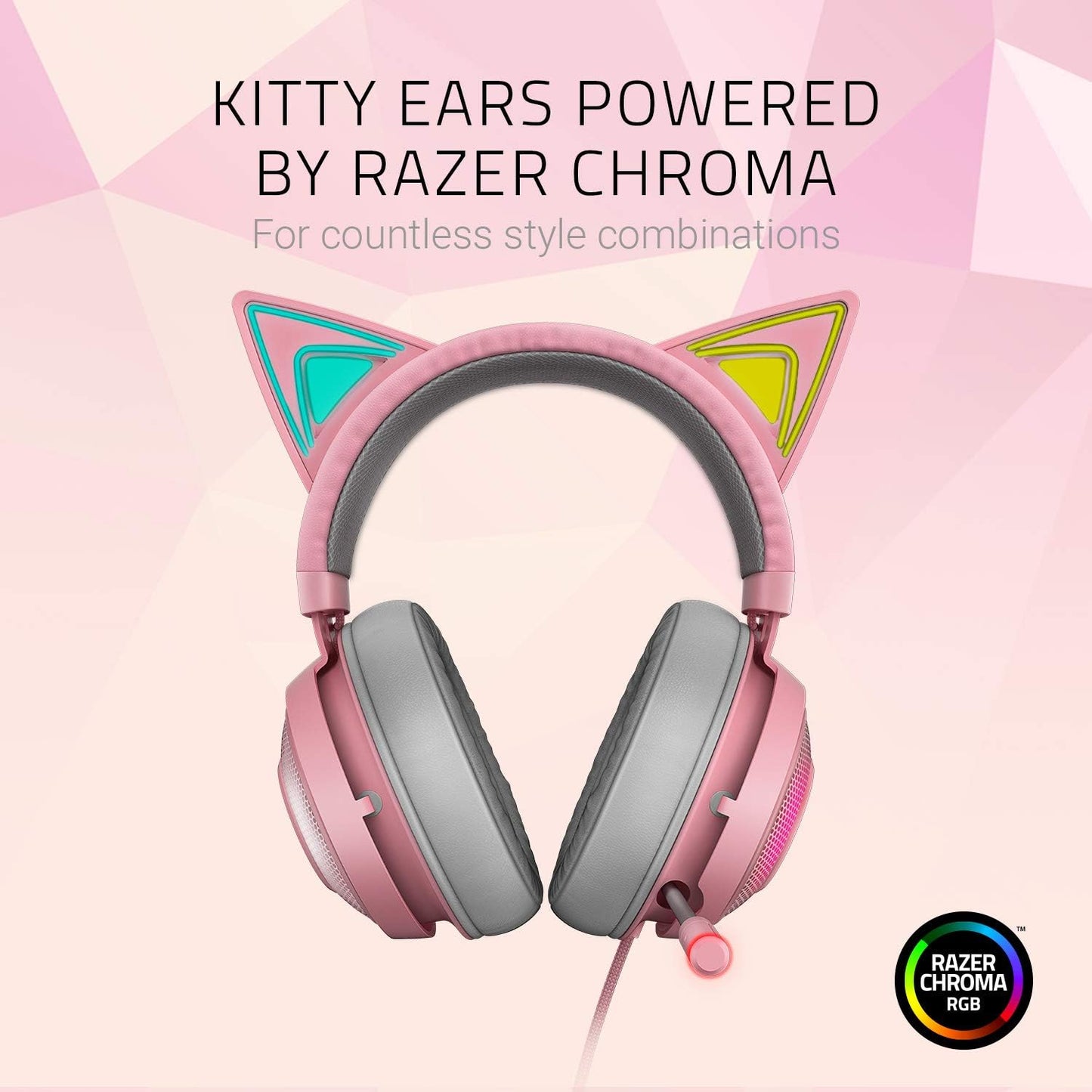 Razer RZ04-02980200-R3M1 Kraken Kitty RGB Gaming Headset, Pink