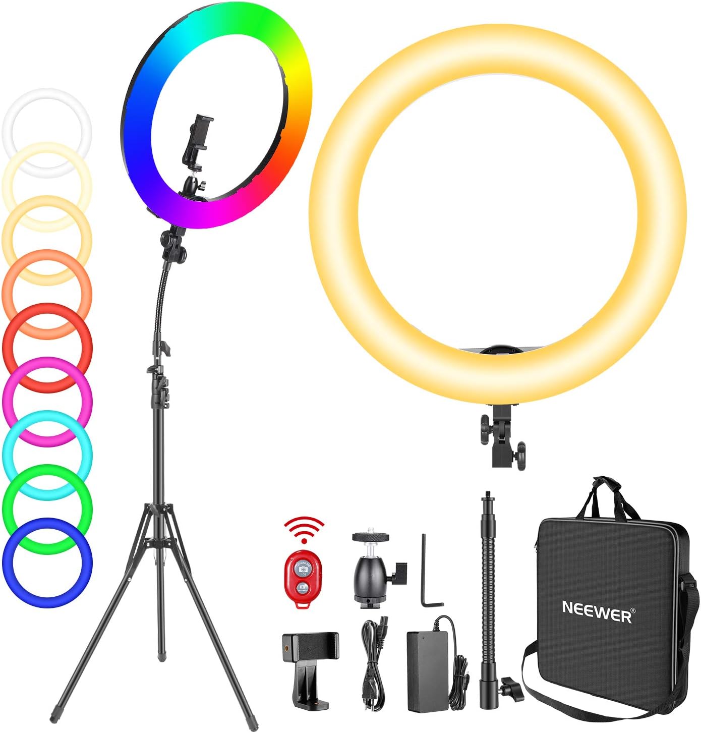 Neewer 18" RGB Ring Light with Stand Dimmable LED