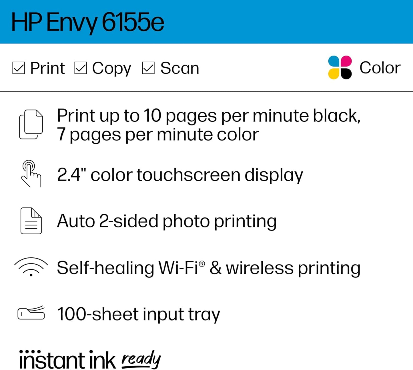 HP 714L5A Envy 6155e Wireless All-in-One Color Inkjet Printer