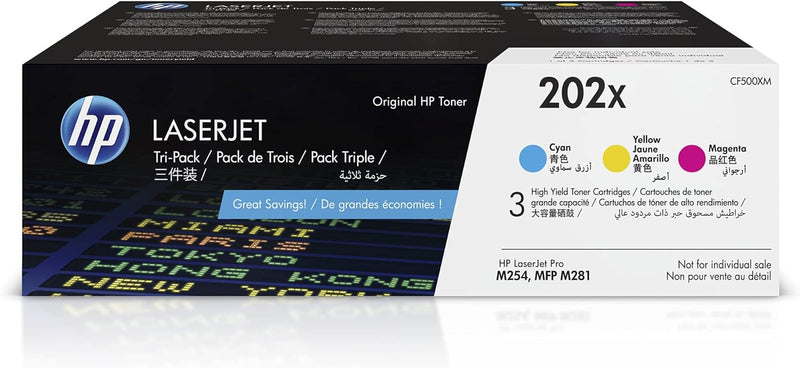 HP CF500XM 202X Cyan Magenta Yellow Toner 3-Pack — main product image