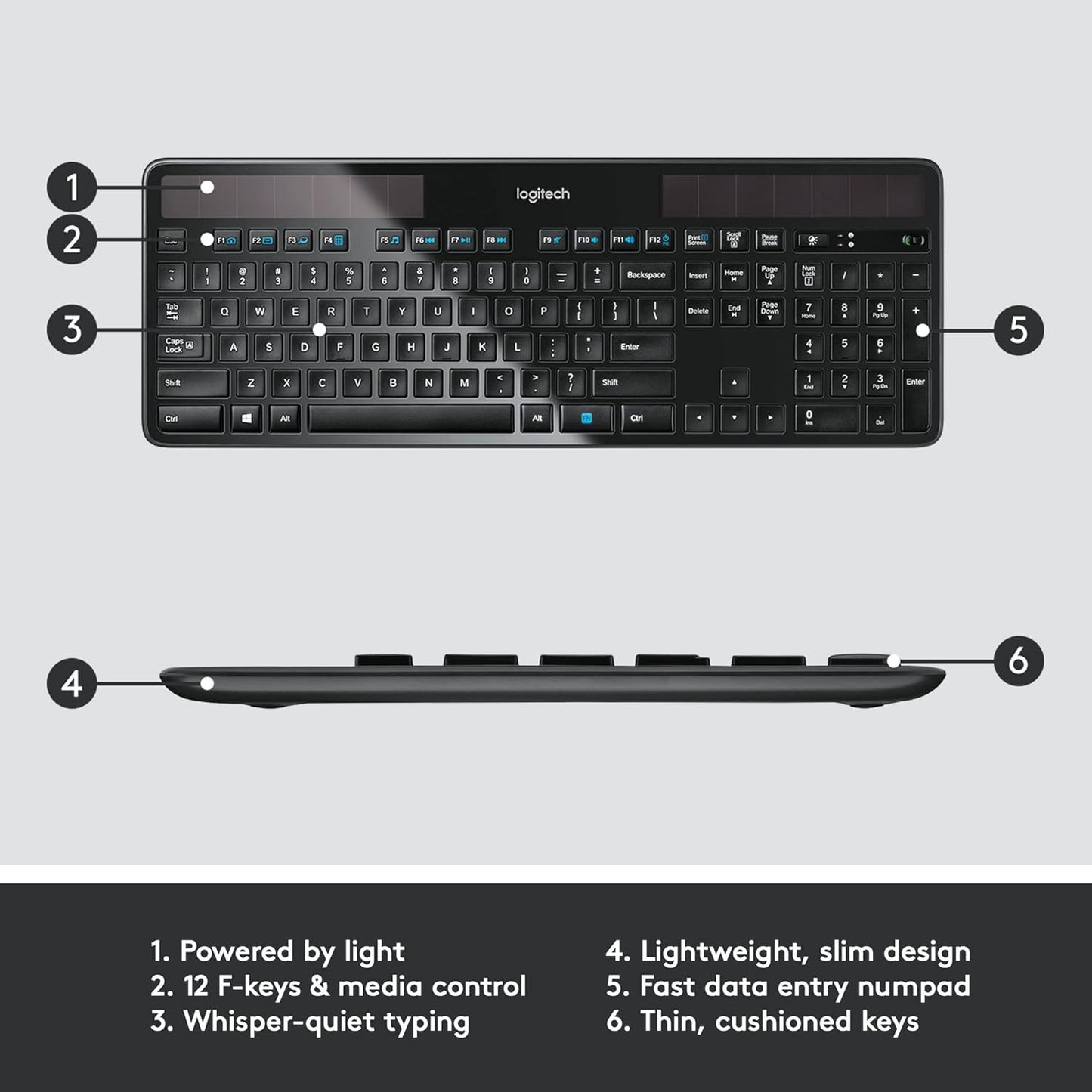 Logitech 920-002912 K750 Wireless Solar Keyboard, Ultra-Thin, USB
