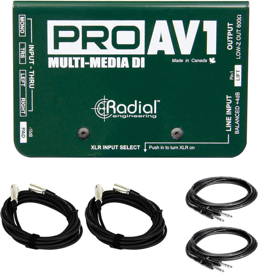Radial Engineering ProAV1 DI Box Bundle XLR TRS Cables