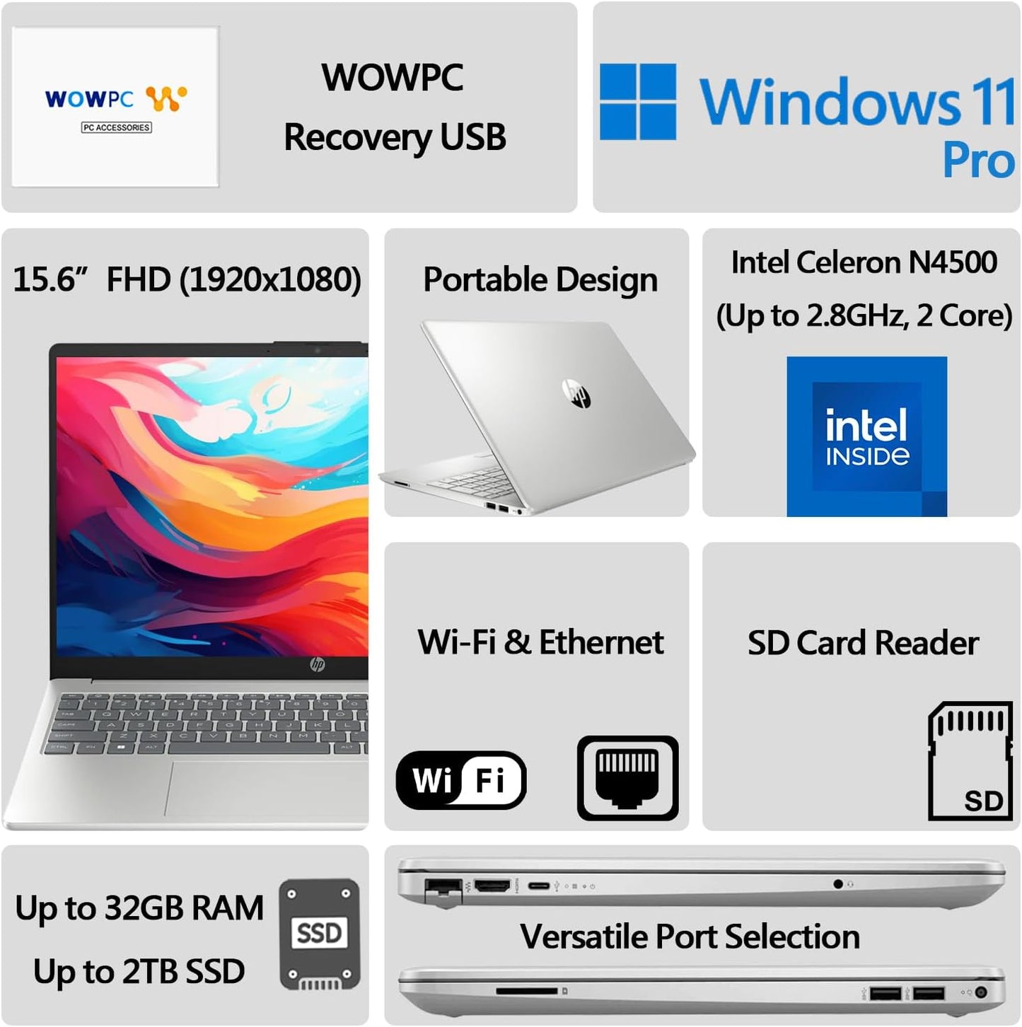 HP G9 Celeron N4500 16GB 1TB SSD 15.6" Laptop