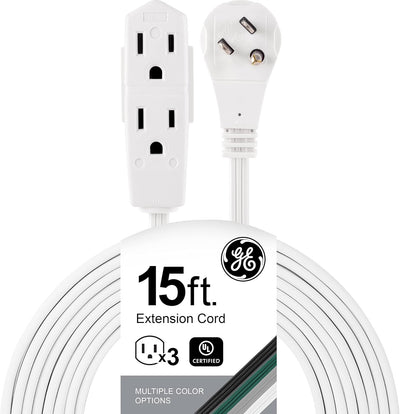 GE 56986 3-Outlet Flat Extension Cord 15ft