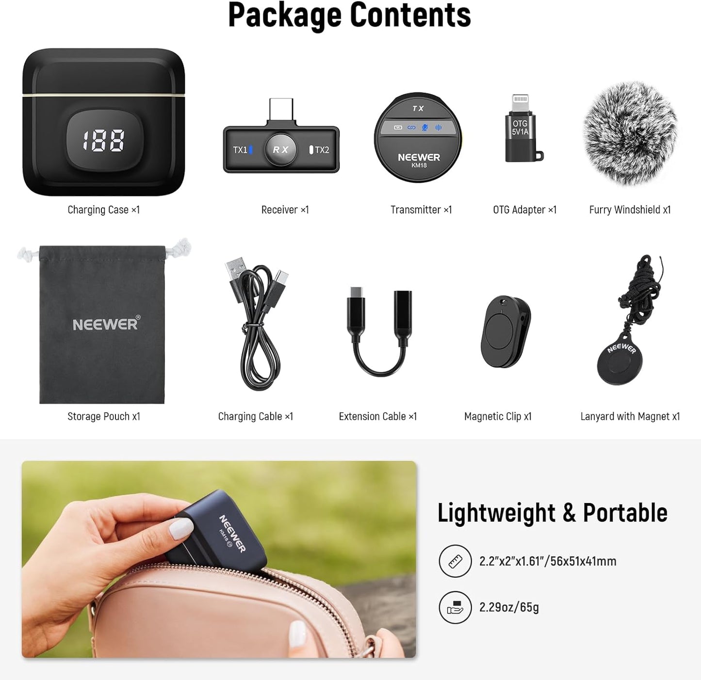 Neewer KM18 Wireless Lavalier Microphone System USB C