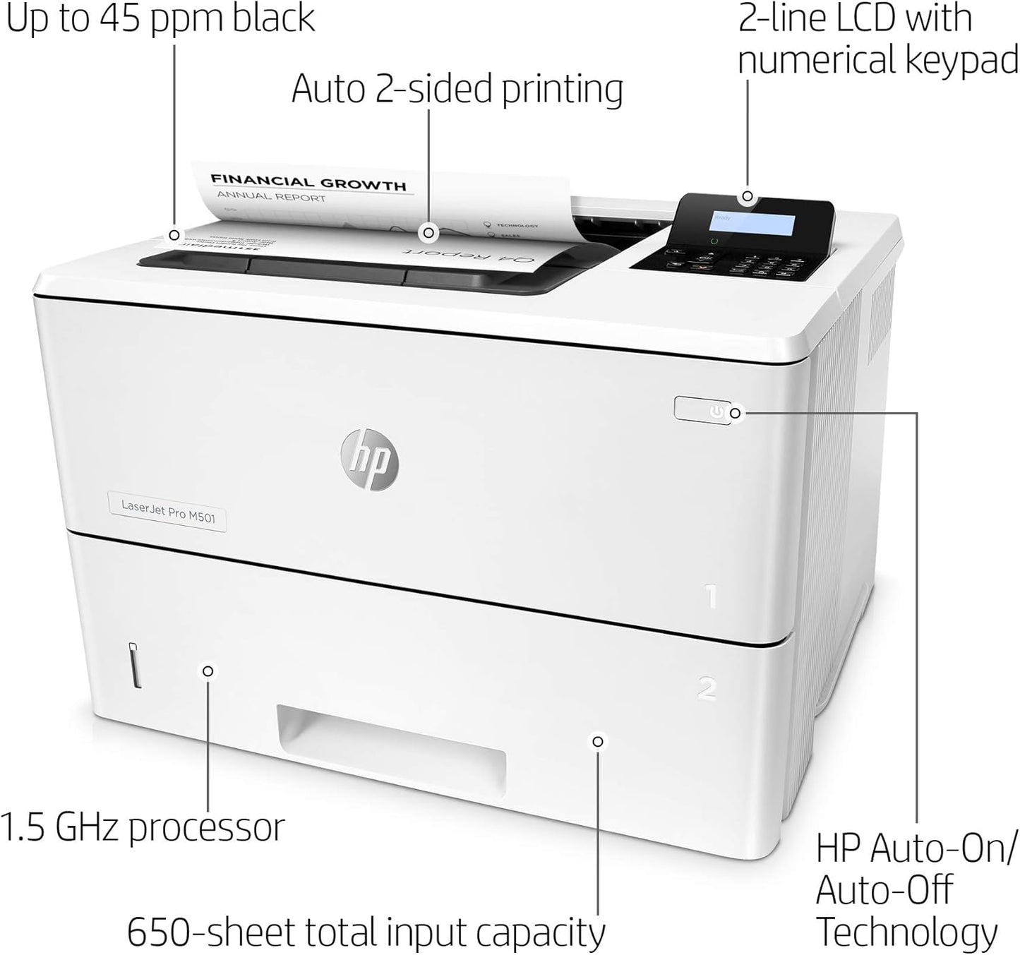 HP J8H61A#BGJ LaserJet Pro M501dn Duplex Printer - Warranty