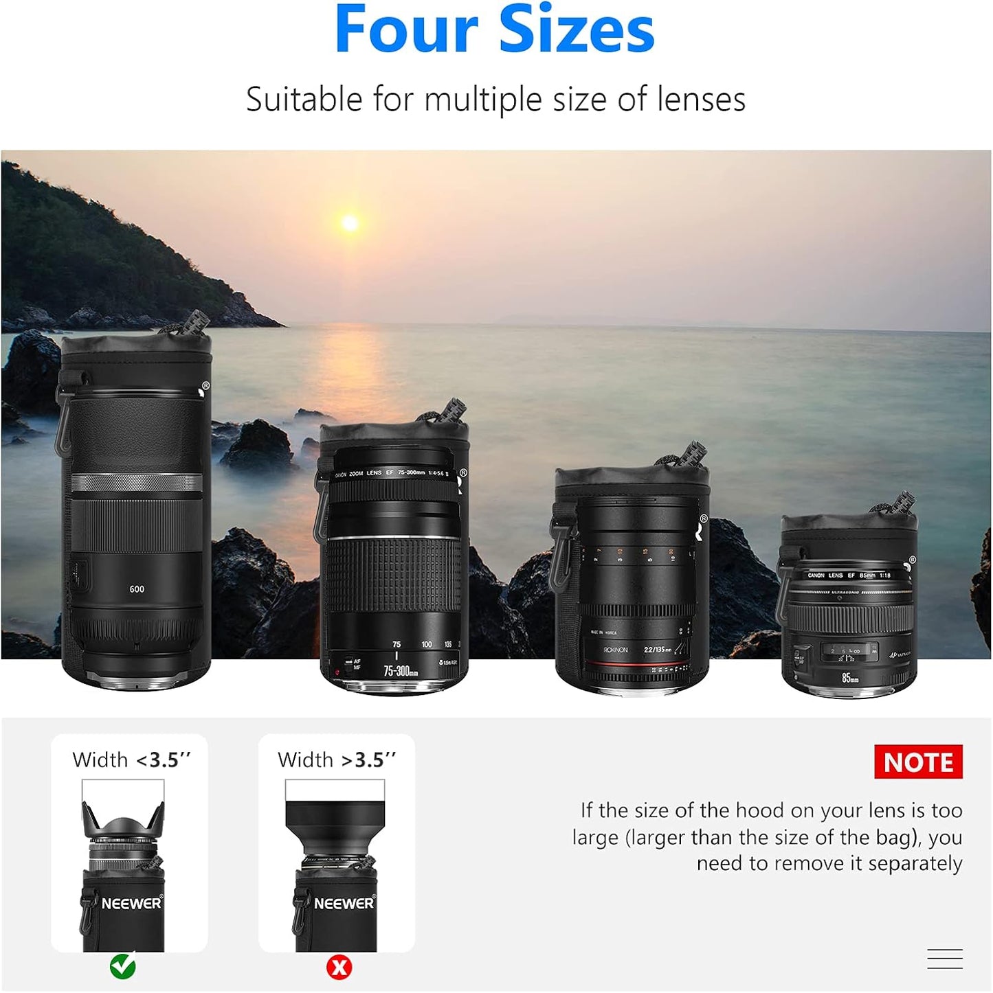 Neewer 90079322 4X DSLR Camera Lens Case Pouch Set