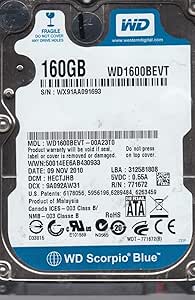 Western Digital WD1600BEVT-00A23T0 160GB SATA 2.5 HDD — main product image