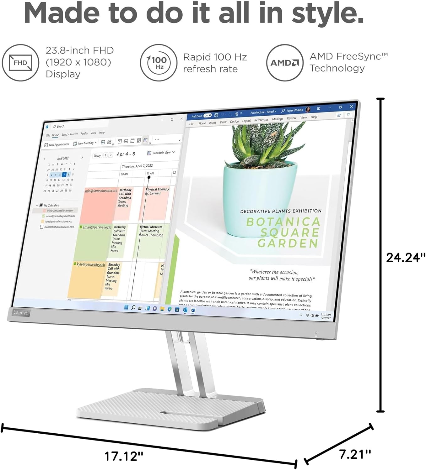 Lenovo 67AAKCC3US L24e-40 23.8" FHD 100Hz Monitor