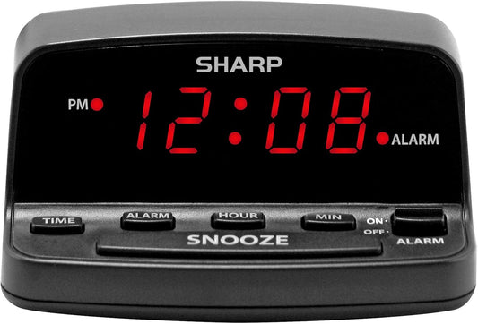 Sharp Digital Alarm Clock Red LED Display Keyboard Controls