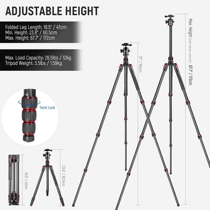 Neewer 10081590@@##1 66" Carbon Fiber Camera Tripod