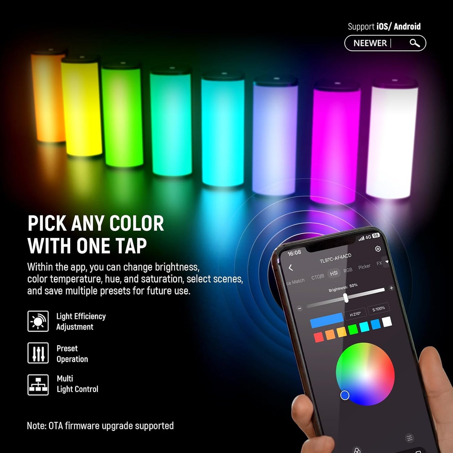 Neewer TL97C RGB Magnetic Handheld LED Light Wand