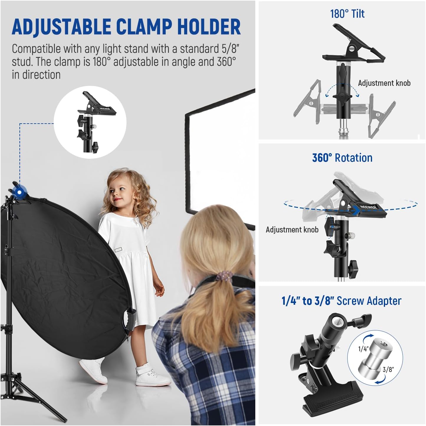 Neewer 90101122 32" 5-in-1 Photography Light Reflector with Clamp