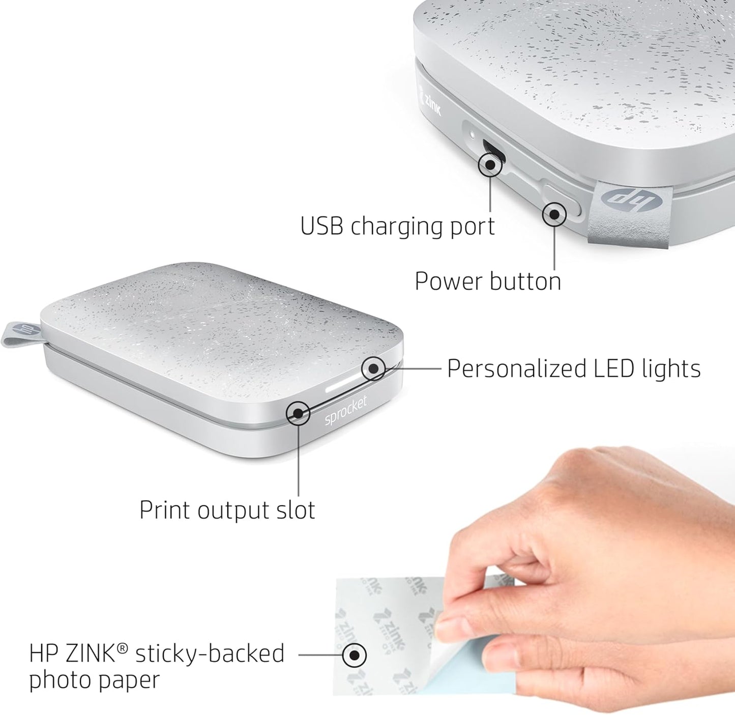 HP 1AS85A#B1H Sprocket 2x3" Portable Photo Printer, Luna Pearl