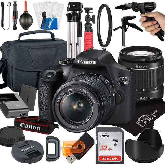 Canon EOS 2000D Rebel T7 DSLR - 18-55mm Lens + Accessory Bundle (Renewed)