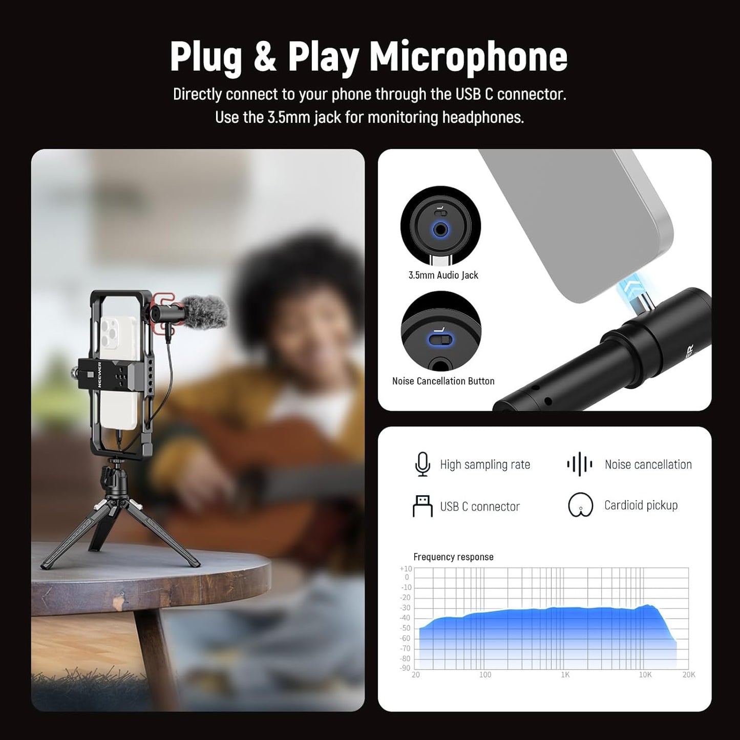 Neewer PA009E Phone Cage Video Rig with RGB Light Mic