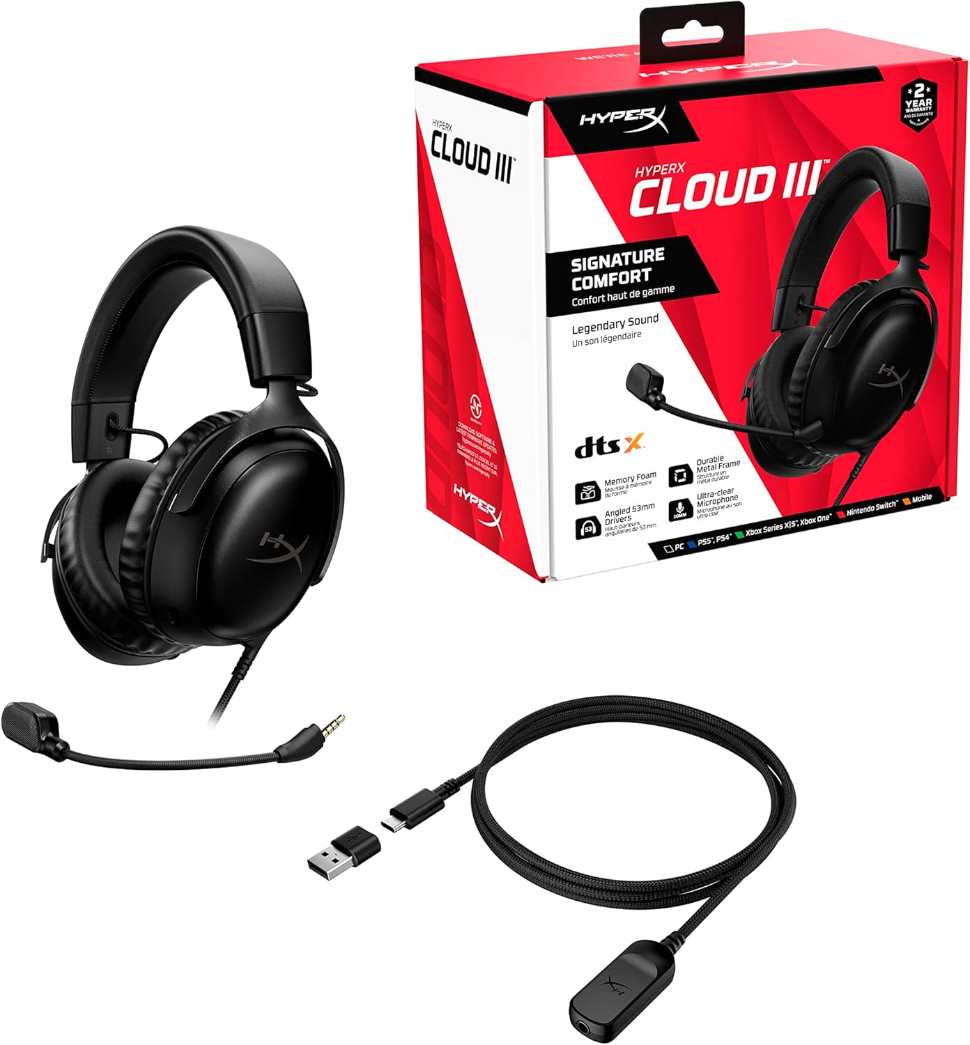 HyperX Cloud III Renewed Gaming Headset - DTS, 53mm Drivers