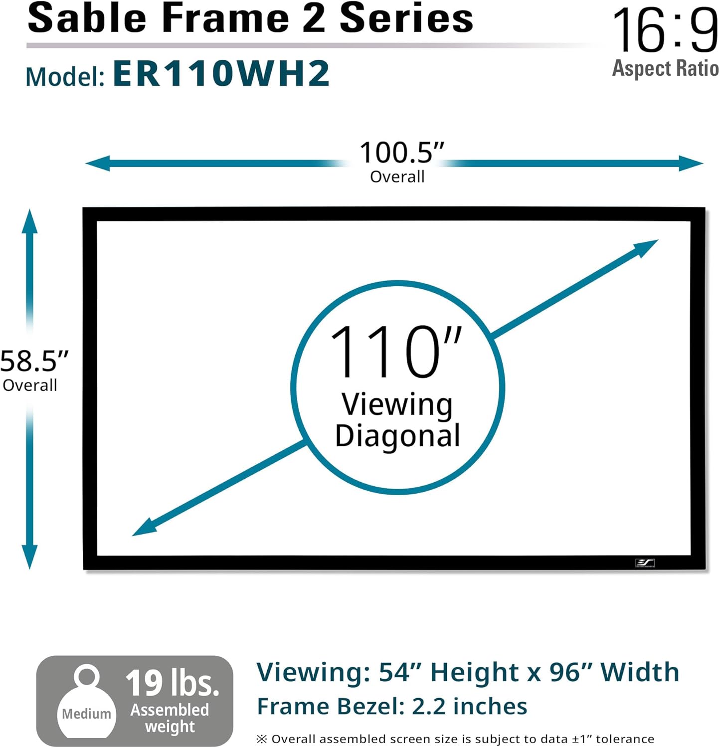 Elite Screens ER110WH2-F Sable Frame 2 110" Fixed Projector Screen