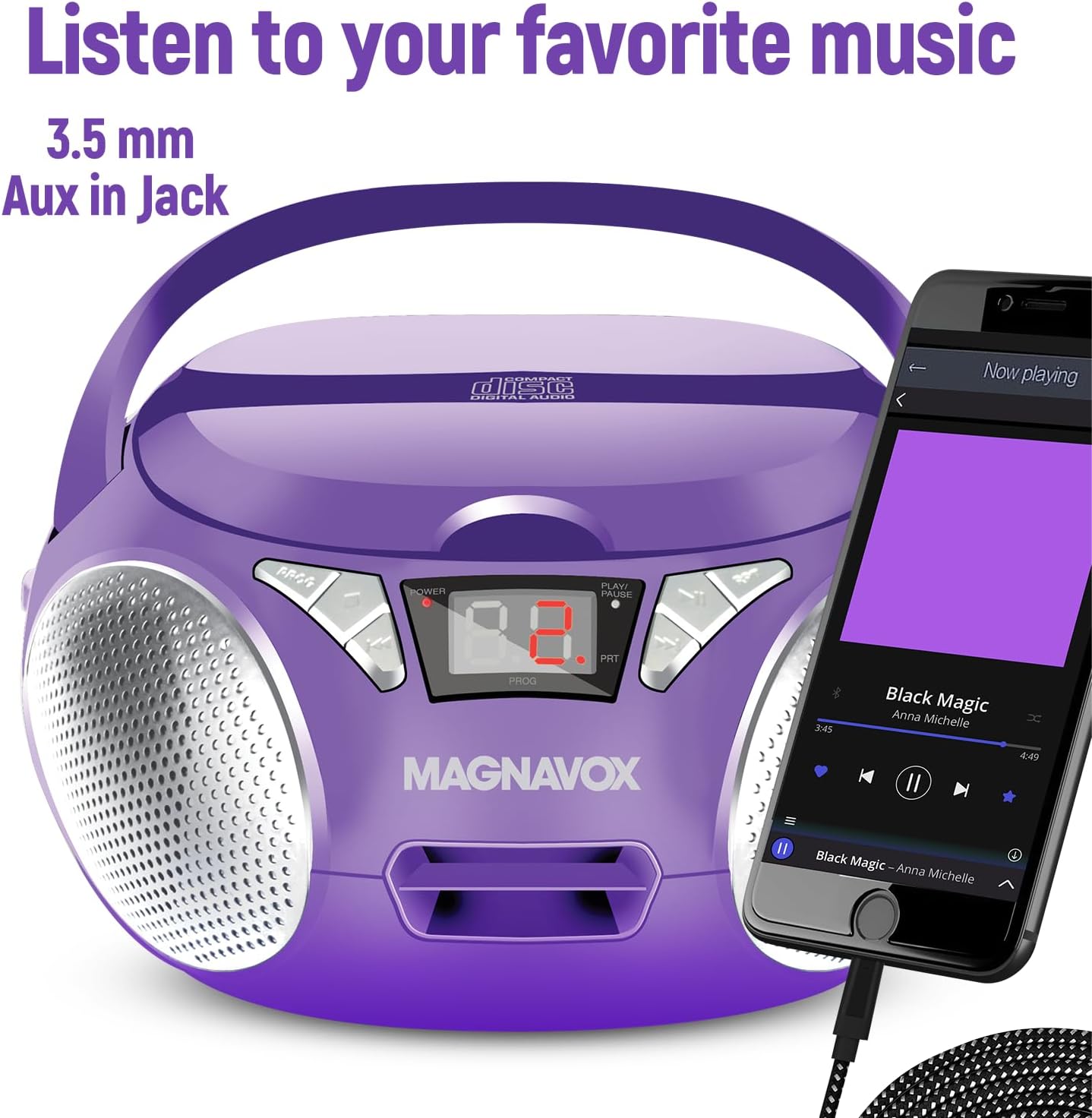 Magnavox MD6924 Portable CD Boombox AM/FM Radio Purple