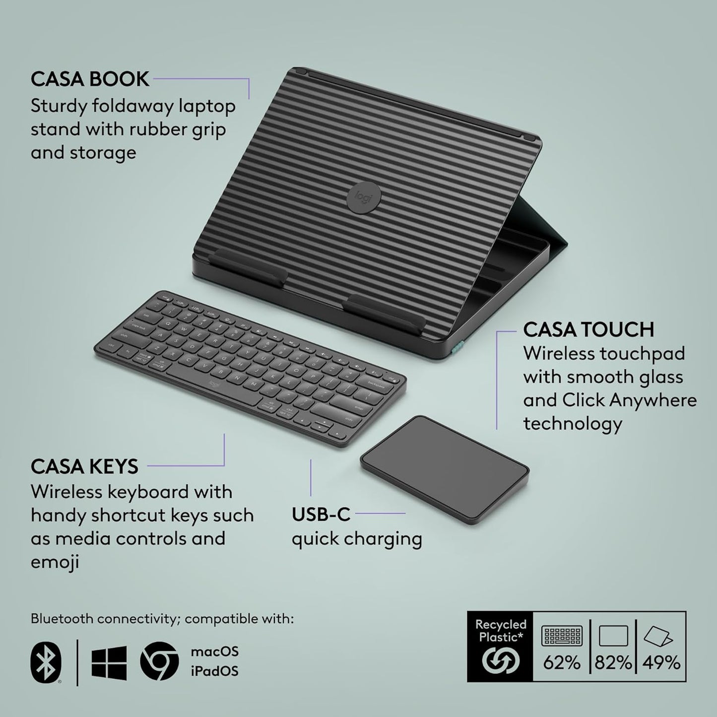 Logitech 920-011236 Casa Pop-Up Desk Kit - Green/Black