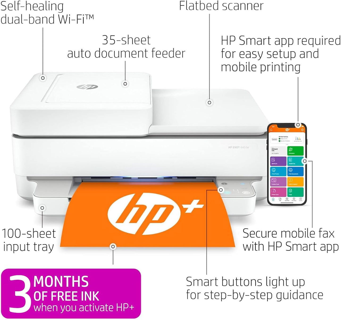 HP ENVY 6455e Wireless Color Inkjet Printer - White