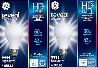GE Lighting 67770 Reveal A19 43W Light Bulb 8-Pack