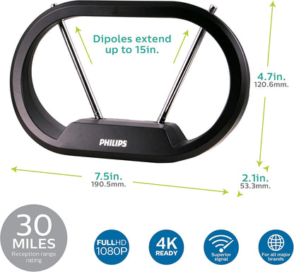 Philips SDV7114A/27 Modern Loop Indoor TV Antenna 4K VHF UHF